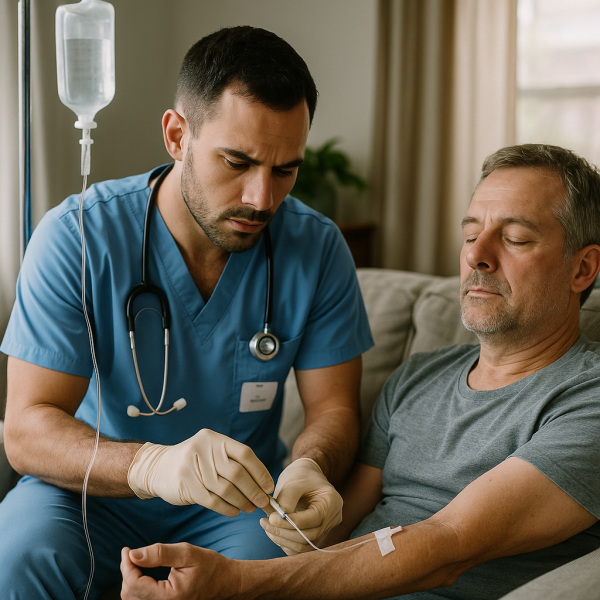 expliquer une pose de perfusion en anglais médical